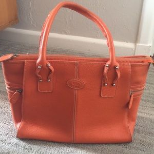TOD’S Orange Leather Tote Handbag